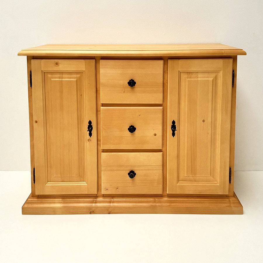 Anrichte Breitkommode Füssen Sondermaß 125 cm, 2-trg., 3 Schubladen, Ausführung Tölz mit Sockel