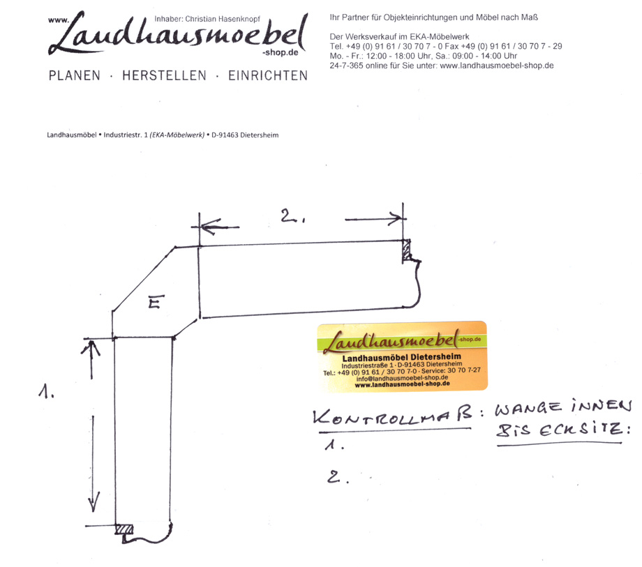 Schablonen Polstersatz Kissensatz für Eckbank Lindau Kontrollmaß, gerader Eckabschluß