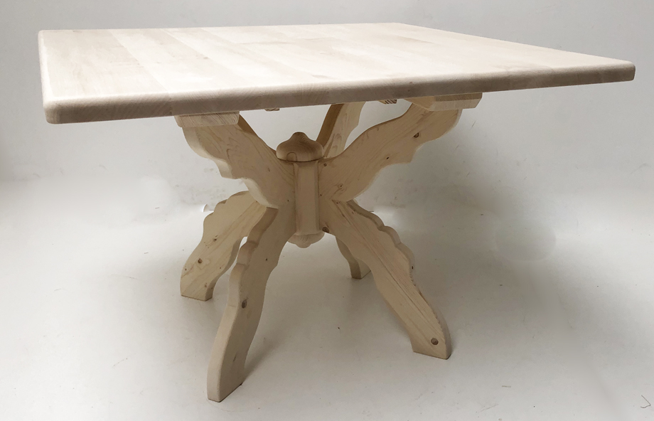 Kreuzfußtisch Kreuzzargentisch  Lindau, 120/120cm, Ahornplatte 4 cm 