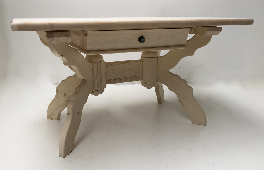 Kreuzfußtisch Kreuzzargentisch Lindau, mit Schubladen, 90/140 cm, Ahornplatte 4 cm 