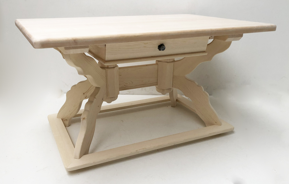 Kreuzfußtisch Kreuzzargentisch Lindau, mit Fußleiste, Schubladen, 90/140 cm, Ahornplatte 4 cm 