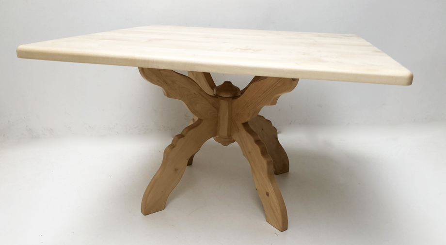 Kreuzfußtisch Kreuzzargentisch  Lindau, 120/120 cm, Ahornplatte 4 cm natur lackiert l