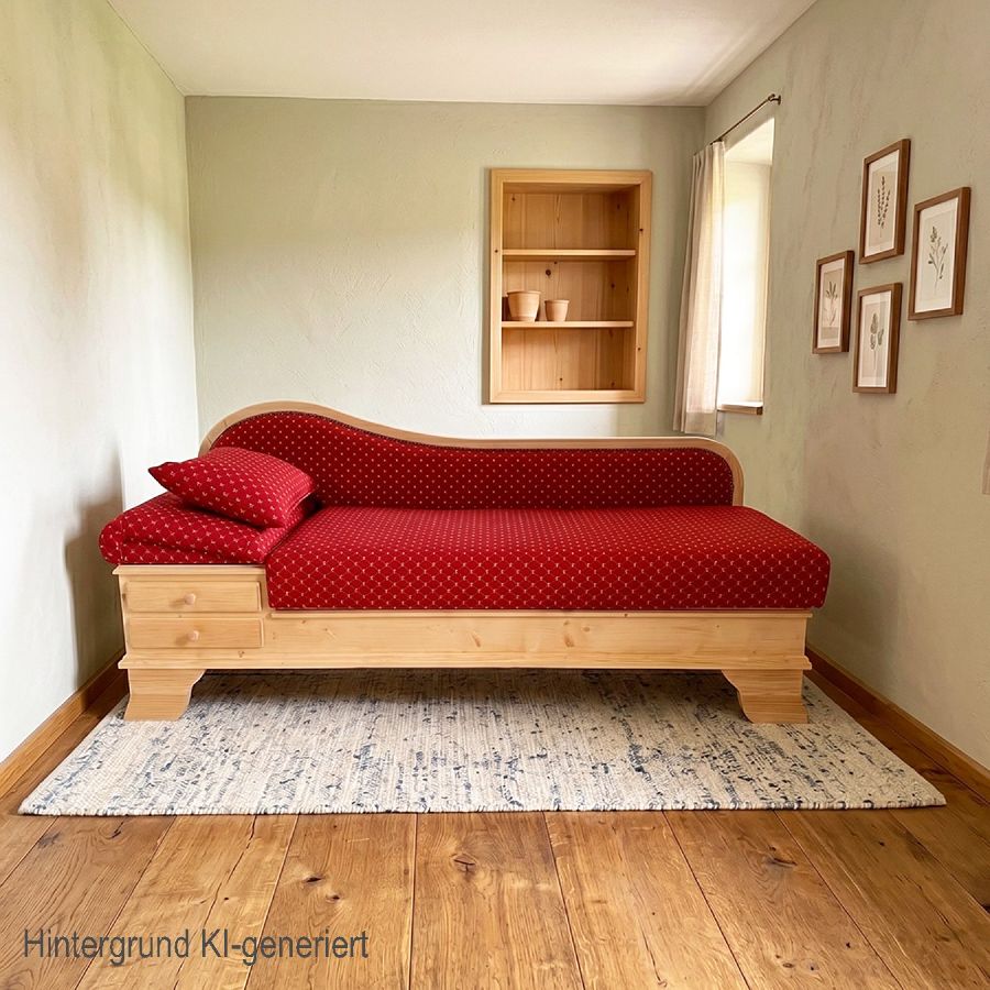 Sofa Liege Garmisch, Sitzhöhe erhöht 50 cm, Rosner lackiert, Brixen TS-1676