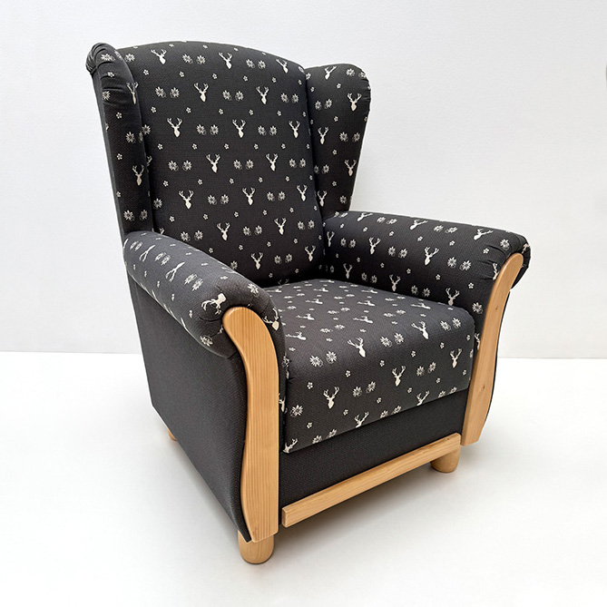 Ohrenbackensessel ANTON, Landleben Hirsch grau TS-3005, TS-3019 Uni grau