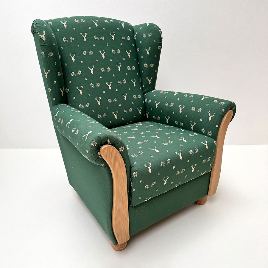 Ohrenbackensessel ANTON, Landleben Hirsch grün TS-3002, TS-3016 Uni grün