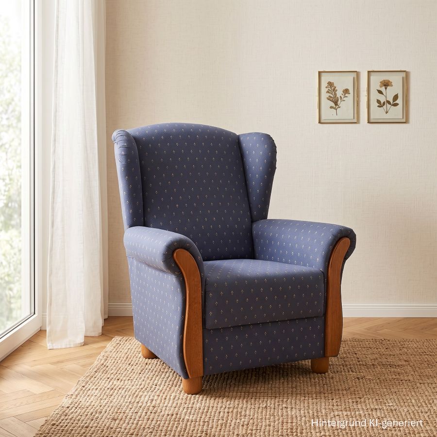 Ohrenbackensessel ANTON, Antik dunkel, Kleur 2, Kundl blau