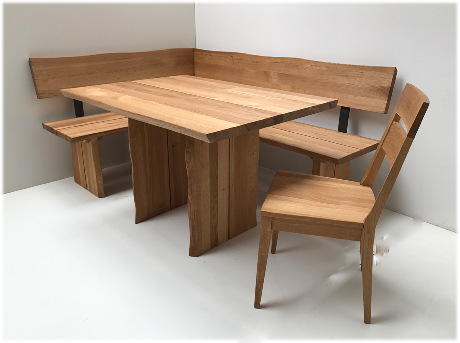 Eckbankgruppe Oviedo nach Maß, 150/250 cm, Tisch 100/200 cm, Mittelfuge,  Wildeiche massiv geölt