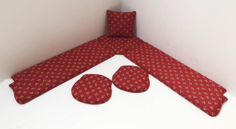 Kissensatz Polsterplatte Eckbankgruppe Landau, Mülheim Streublume rot, 38 Lagerstoffe preisgleich