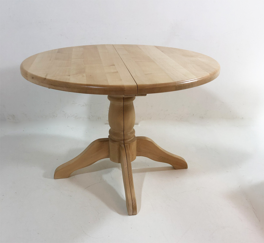 Rundtisch teilbar, Mittelsäulen-Tisch ausziehbar, D=100 cm, Ahornplatte 