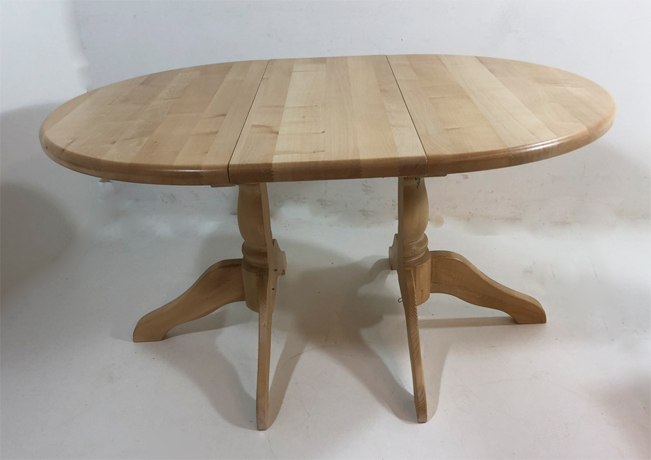 Rundtisch teilbar, Mittelsäulen-Tisch ausziehbar, D=110 cm, Ahornplatte 