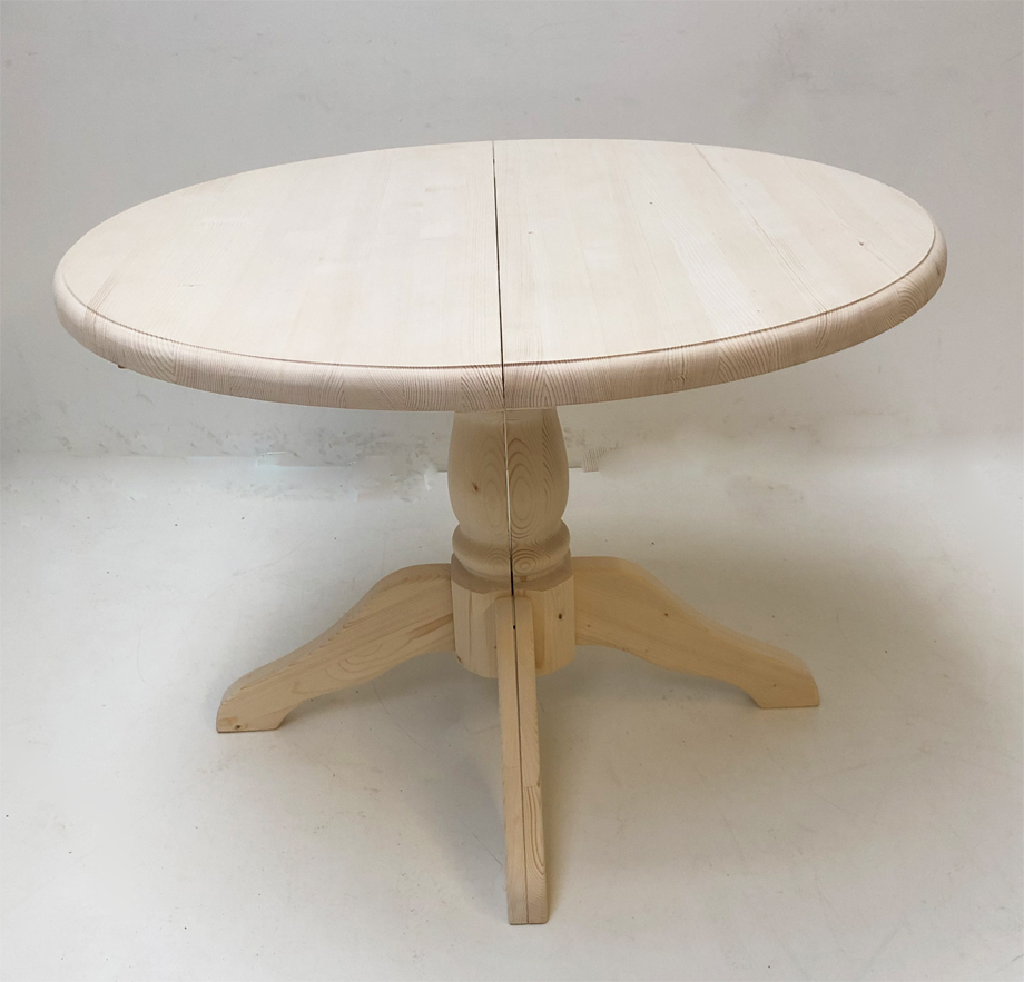 Rundtisch teilbar, Mittelsäulen-Tisch ausziehbar, D=115 cm, Fichteplatte