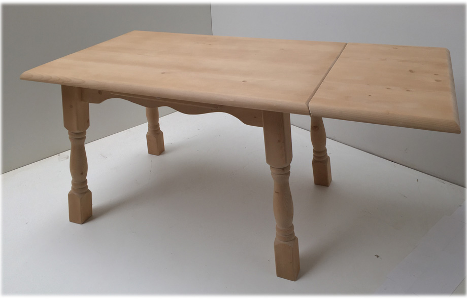 Vierfußtisch Amberg 120/80 cm mit Ansteckplatte 40 cm Fichte, mit Schublade