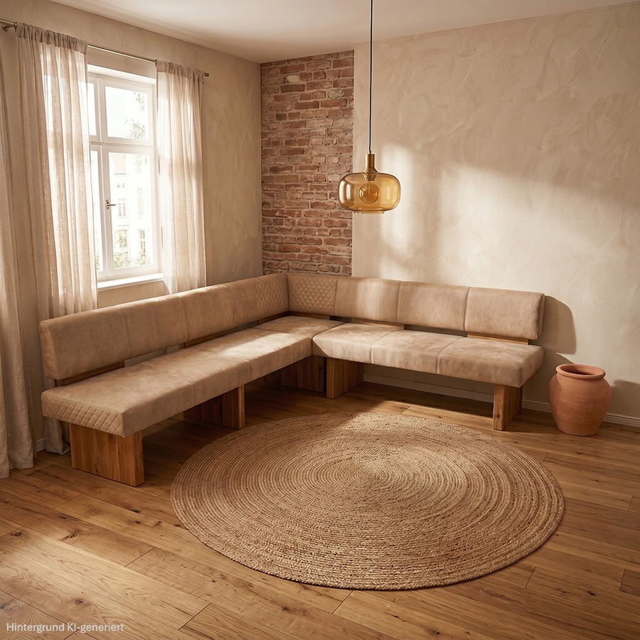 Eckbank GRACE Massivholzeckbank Polstersitz, 285/255 cm, Wildeiche lackiert Stratos 9370