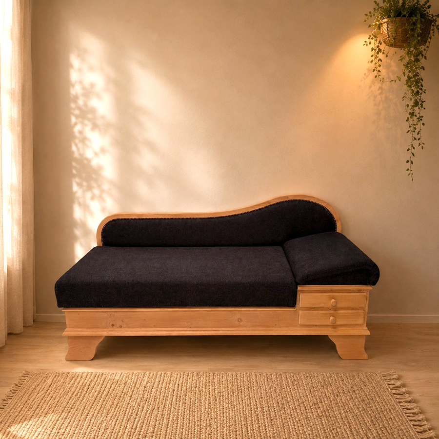 Sofa Liege Garmisch, Sonderlänge 180 cm, Rosner gewachst, Stoff Höpke Verano 124