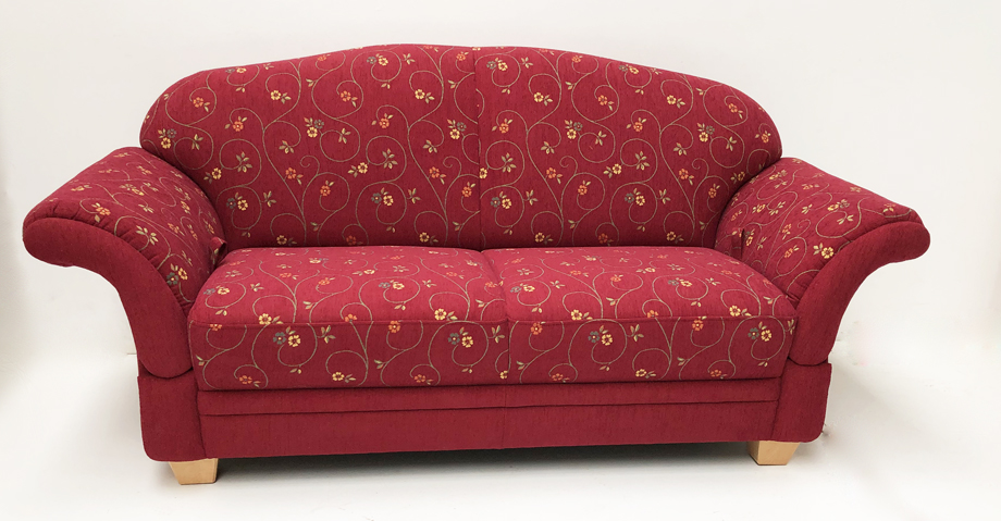 Polstersofa Wallis 344-25, 2,5-Sitzer, L= 185 cm, Stoff Pöchlarn Ranke Bordeuax 56, Pöchlarn Uni 56