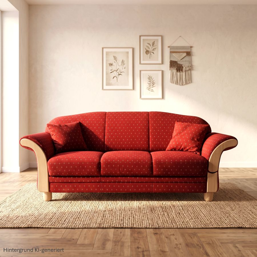 Polstersofa Wallis 344-30, 3-Sitzer, L= 210 cm, Fuß rund 577, StoffKundl rot