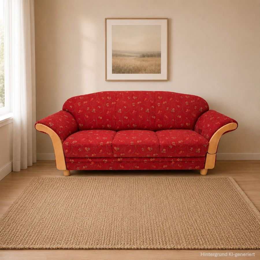 Polstersofa Wallis 344-30, 3-Sitzer, L= 210 cm, Fuß rund 577, Stoff Pöchlarn Ranke rot
