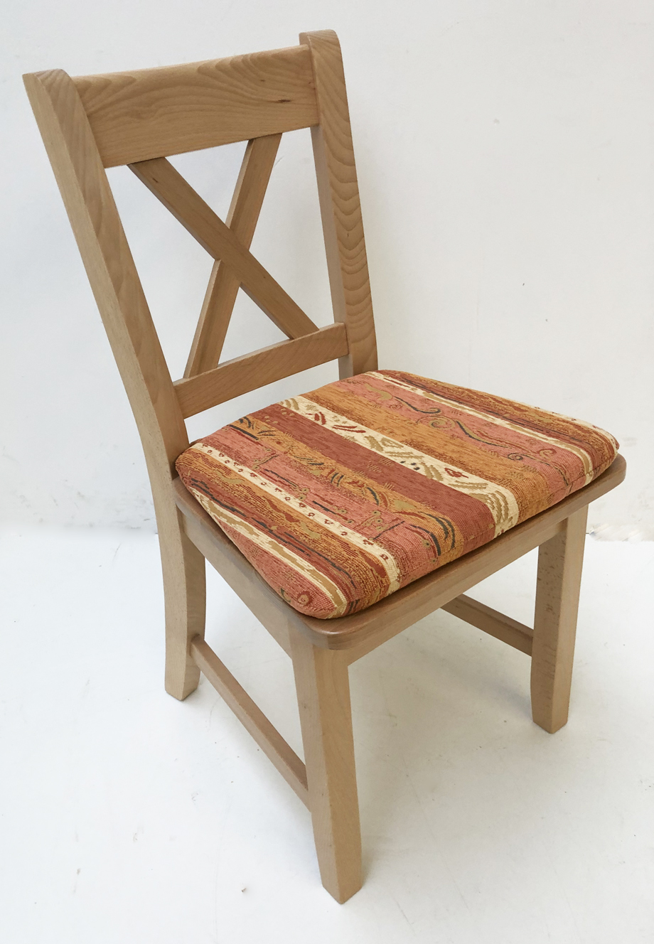 Stuhl  Bodensee, Buche massiv, lackiert, mit Stuhlkissen genäht mit Laschen, Stoff Pocking terra