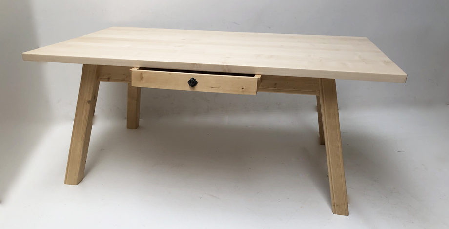 Vierfußtisch 4510, gerader Fuß, 110/185 cm, mit Schubladen, Ahornplatte, Profil R5