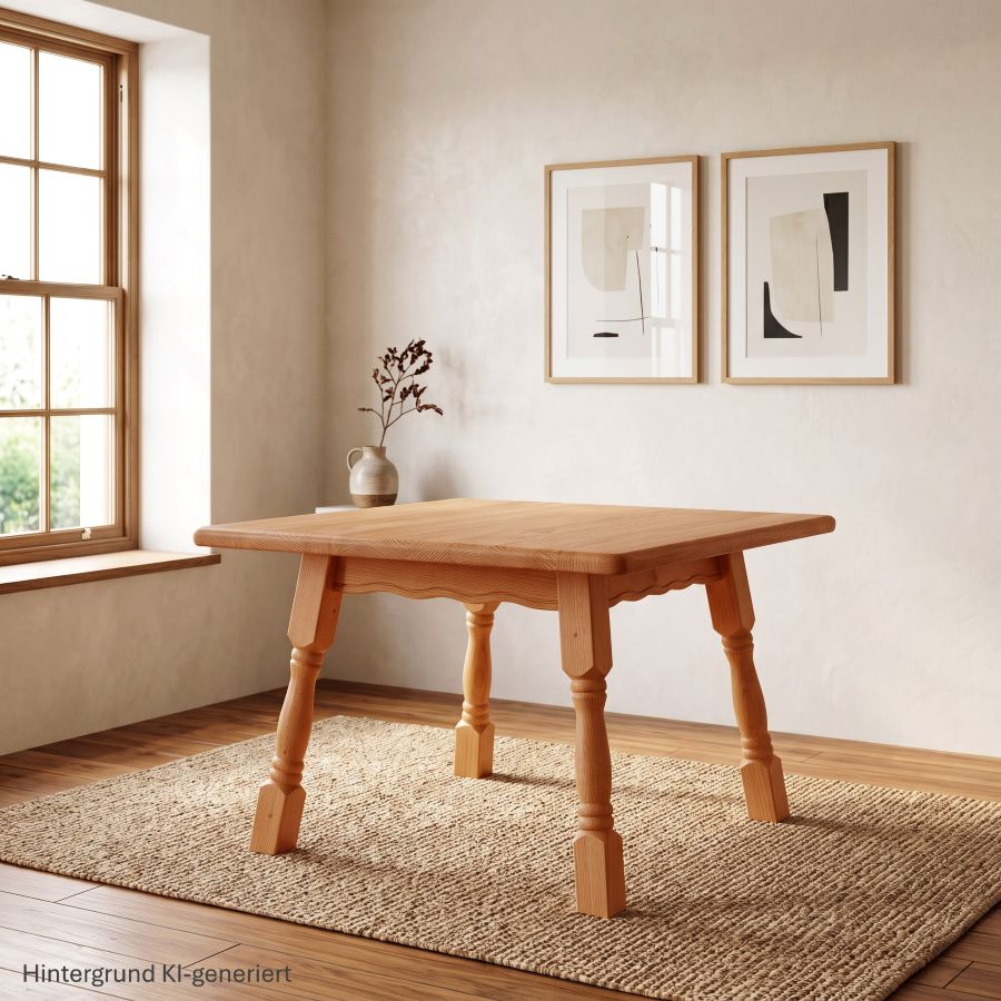 Vierfußtisch 4510 Amberg 120/100 mit Schublade, Fichteplatte