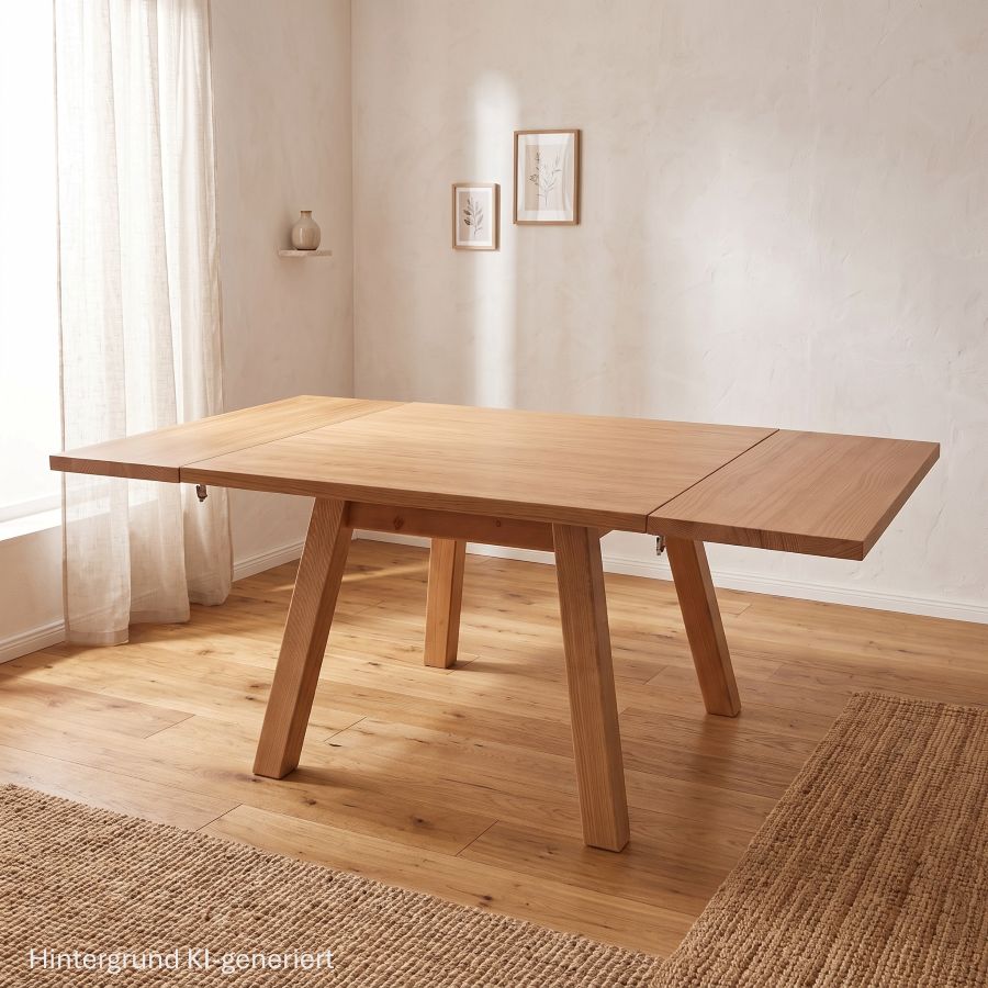 Vierfußtisch 4510G Rosenheim, gerader Fuß und Zarge, Fichte 110/110 cm, R5 mm, 2 Ansteckplatten