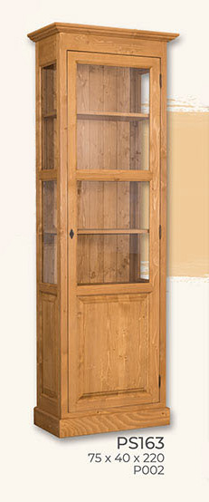 Vitrine, 1 Glastür, Kiefer massiv