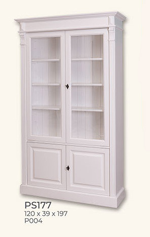 Vitrine, 4 Türen, 4 Fächer, Kiefer massiv antik lackiert