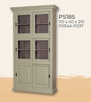 Vitrine, Schiebetüren, Kiefer massiv, zweifarbig lackiert