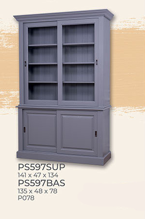 Buffet Vitrine, Anrichte + Aufsatz, Schiebetüren, Kiefer massiv