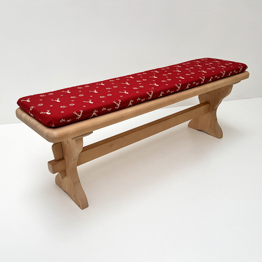 Vorbank Lindau, 140 cm, Polster genäht, Stoff Landleben TS-3001 Hirsch rot