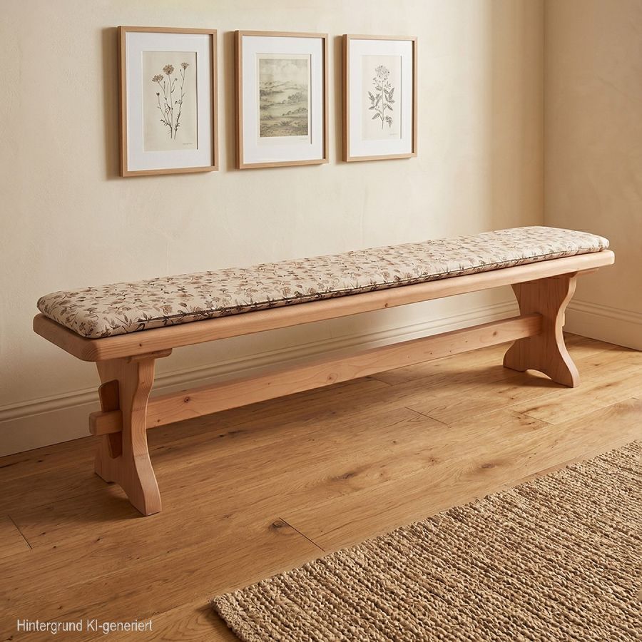 Vorbank Lindau, 180 cm, Ausführung schwer, Rosner gewachst, Polster genäht, Mülheim beige