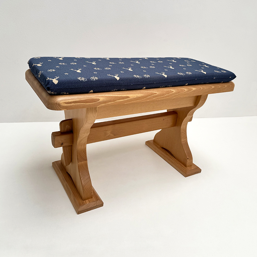 Vorbank Lindau 80 cm mit Truhe,  Füße verbreitert, Kissen genäht TS-3003 Hirsch blau