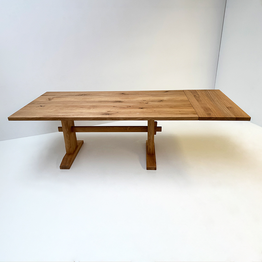 Esstisch Massivholztisch LITTLE ROCK, 200/100 cm, 4 cm, Profil R5, 1 Ansteckplatte, Wildeiche geölt