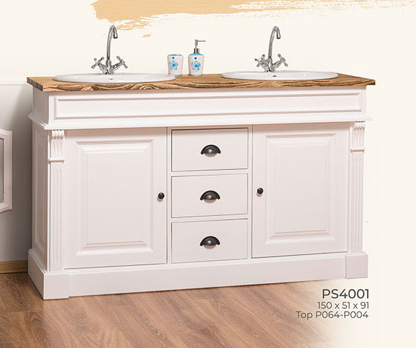 Bad-Einrichtung, Waschtisch 2 Türen, 3 Schubladen (ohne Waschbecken, Spülbecken Sink OV 56/47/20 cm)