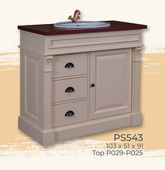 Bad-Einrichtung, Waschtisch mit 1 Tür, 3 Schubladen, Kiefer massiv, incl. 1 Waschbecken